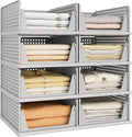 Pinkpum 8 Pack Closet Organizers and Storage Plastic Stackable Storage Bins, Foldable Drawer Shelf Storage Container for Wardrobe Kitchen Bathroom Dorm Grey