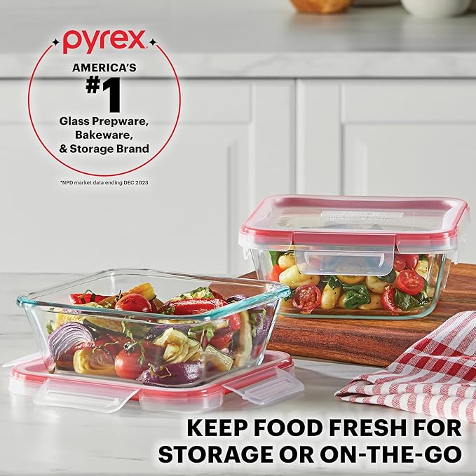 Pyrex Freshlock 10-Pack Mixed Sized Airtight Glass Food Storage Container Set, Non Toxic, BPA-Free Leakproof Locking Lids