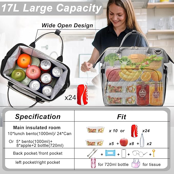 Weitars Lunch Bag for Women Cute Lunch Bag For Work,Insulated LunchBox Lunch Purse Leakproof Wide-Open Lonchera Lunchbag Lunch Tote With Pockets And Adjustable Strap For Office Picnic Beach