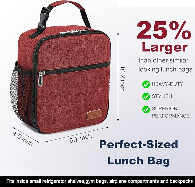 Lunch Box for Men Women Adults Small Lunch Bag for Office Work Picnic - Reusable Portable Lunchbox, Red
