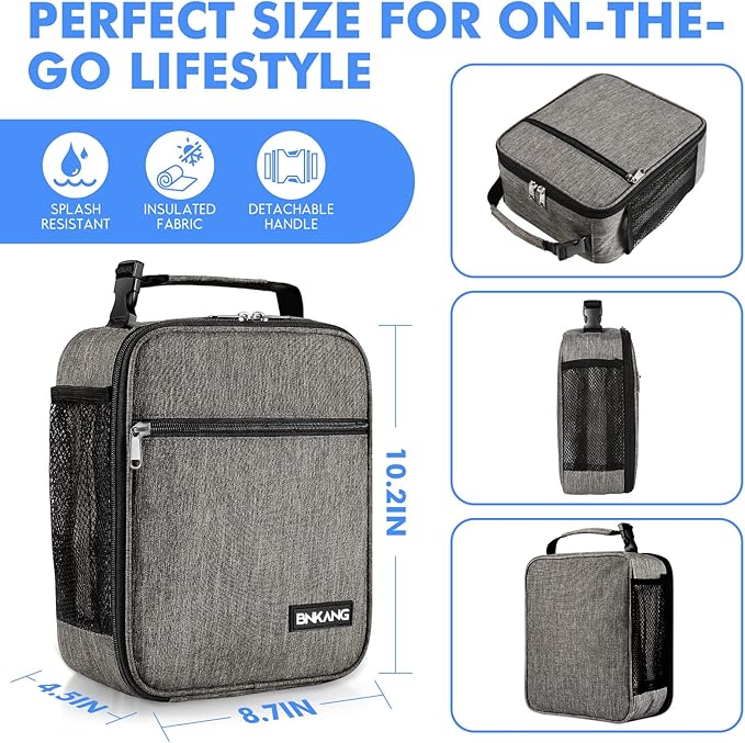 Lunch Box Insulated Lunch Bag - Durable Small Lunch Bag Reusable Adults Tote Bag Lunch Box for Adult Men Women (Dark Gray)