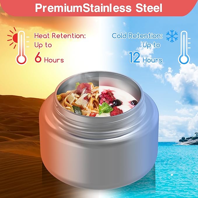 Bento Box for Kids - Leak-Proof Bento Lunch Box with Insulated Thermos Food Jar - 4 Compartments, 1 Removable Divider, 1Spoon, 1 Fork - Dishwasher Safe, BPA-Free (Pink)