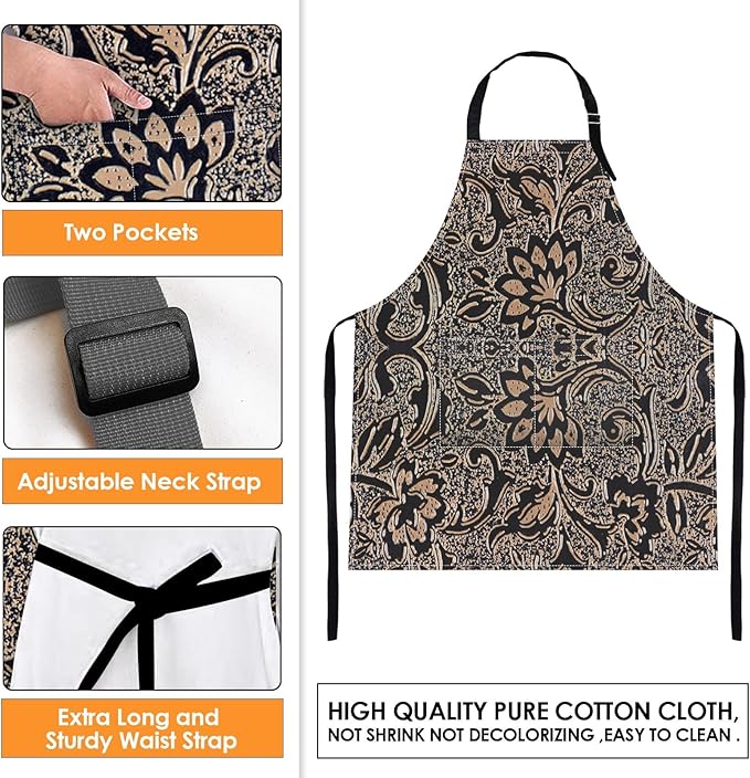 Britimes Apron Home Kitchen Cooking Baking Gardening for Women Men With Pockets Beige Abstract Embossed Texture Flower 32x28 inch