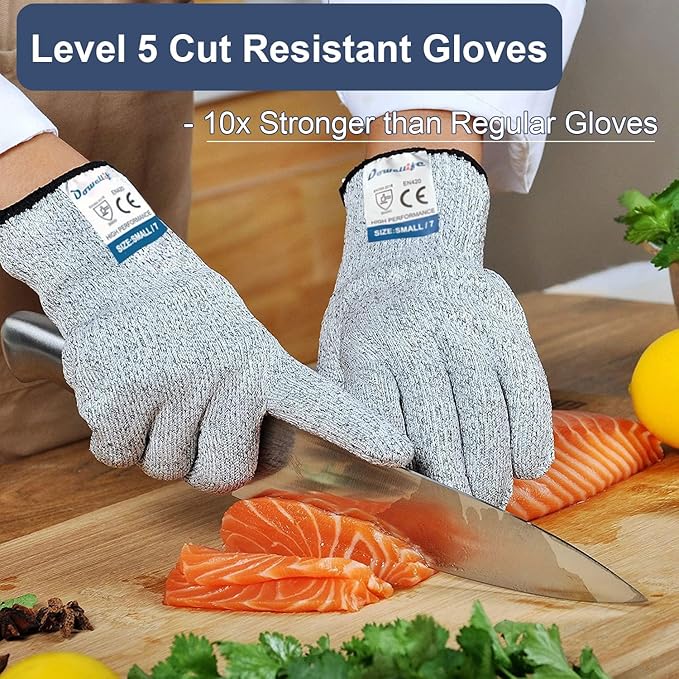 Dowellife Cut Resistant Gloves Food Grade Level 5 Protection, Safety Kitchen Cuts Gloves for Oyster Shucking, Fish Fillet Processing, Mandolin Slicing, Meat Cutting and Wood Carving (X-Large-12 Pairs)