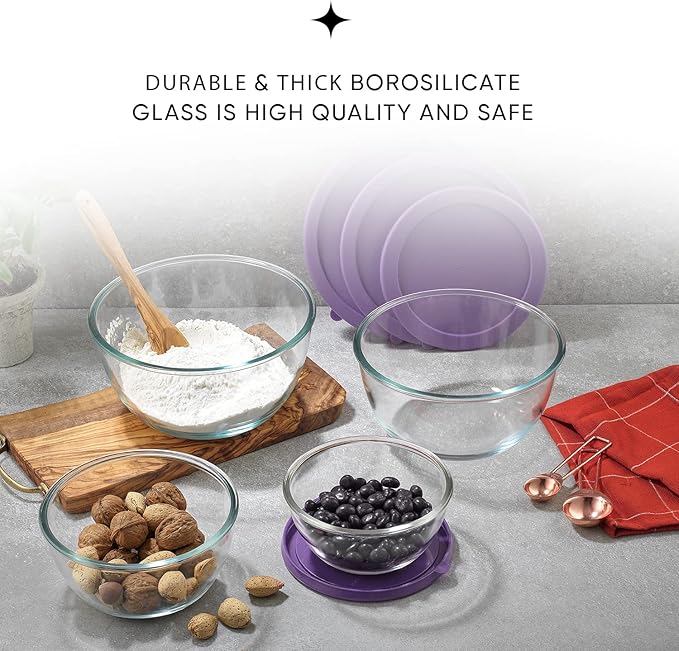 JoyJolt Kitchen Mixing Bowls - 8pc Glass Bowls with Lids Set Neat Nesting - Large Mixing Bowl Set, Batter Bowl, Salad Bowl with BPA-Free Lid