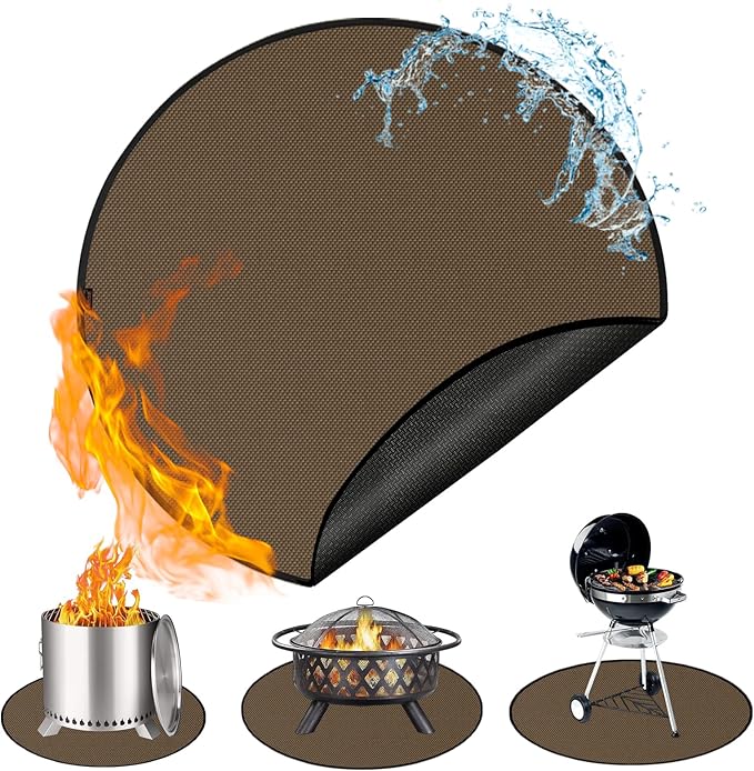 Round Under Grill Mat for Outdoor Grill, 36 Inch Anti-Slip BBQ Floor Mats, Easy to Clean Reusable Fireproof Grill Pad, Oil-Proof Waterproof Protector for Deck Fireplace Pit Mat Brown