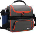 MIER 2 Compartment Lunch Bag Tote with Shoulder Strap for Men and Women Insulated Leakproof Cooler Bag, Grey/Orange