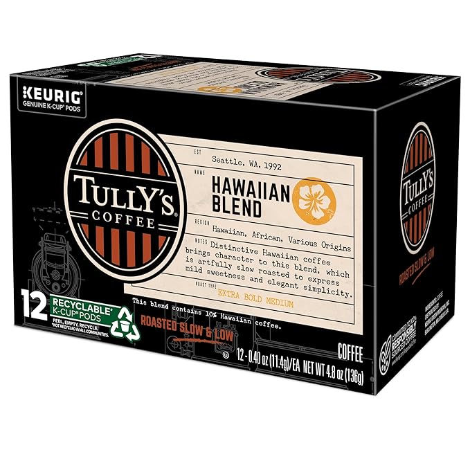 Tully's Coffee Hawaiian Blend Keurig Single-Serve K-Cup Pods, Medium Roast, 72 Count