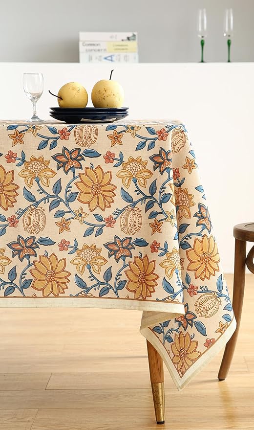 ISAENNE Designer Bohemian Floral Small Rectangle Tablecloth,Linen Colorful Table Cloth,Wrinkle Resistant Decor Tablecloths for Dining Thanksgiving Kitchen Party Christmas,55"*71"-Estevan B