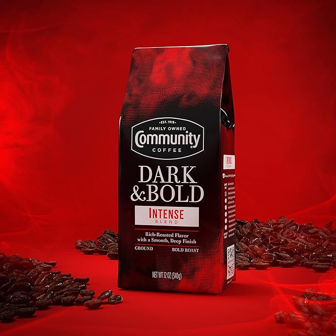 Community Coffee Dark & Bold Intense Blend, Dark Roast Ground Coffee, 12 Ounce Bag (Pack of 2)
