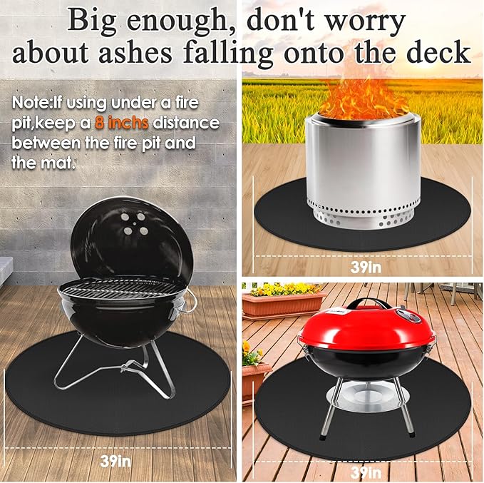 Round Fire Pit Mats for Under Fire Pit Compatible with Solo Stove, Accessories Compatible with Solo Stove , 3-Layer Fireproof Esay to Clean Grill Mats for Outdoor Grill to Protect the Deck, 39in