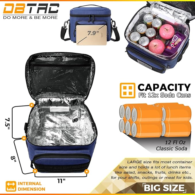 DBTAC Tactical Lunch Bag for Men Women, 12 Cans Insulated Lunch Box for Adult | 9L Leakproof Lunch Cooler Tote for Work Office Outdoor Travel | Soft Easy To Clean Liner x2, Urban Blue