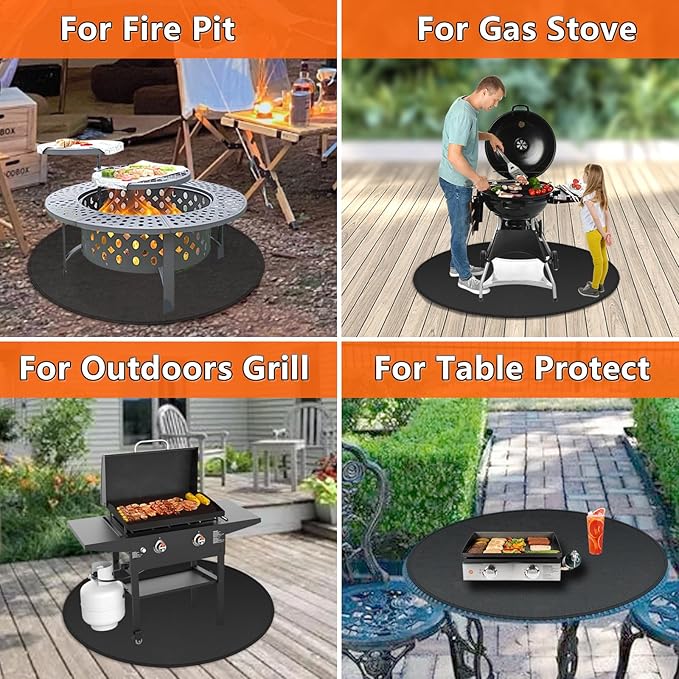 Round Fire Pit Mat Compatible with Solo Stove Bonfire, Accessories Compatible with Solo Stove, 3-Layer Fireproof Esay to Clean Grill Matt for Outdoor Grill Deck Protector, 59in