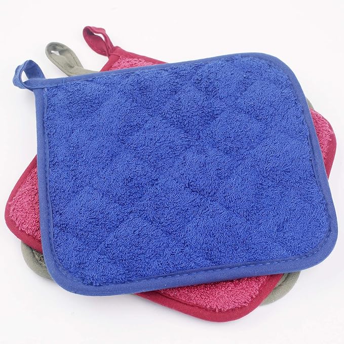 100% Cotton Kitchen Everyday Basic Terry Pot Holder Heat Resistant Coaster Potholder for Cooking and Baking Set of 5 Navy Blue