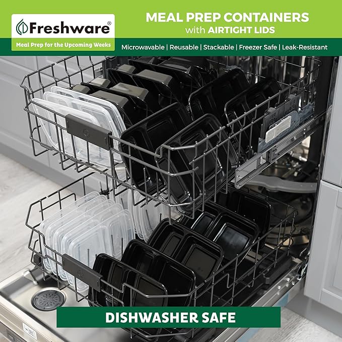 Freshware Meal Prep Containers [150 Pack] 2 Compartment with Lids, Food Storage Containers, Bento Box, BPA Free, Stackable, Microwave/Dishwasher/Freezer Safe (28 oz)