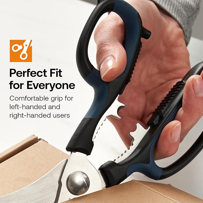 AnySharp 5-in-1 Multi-Function Kitchen Shears - Kitchen Scissors Heavy Duty with Hardened Steel Blades - Cut Chicken Bones and Thick Fabrics - Grip for Both Left and Right Handed - Dishwasher Safe