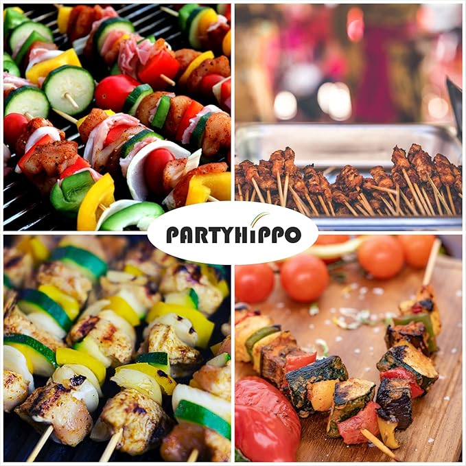PARTYHIPPO 14 Inch Natural Bamboo Skewers, 4mm Thick, 200 Pack – BBQ Kabob Sticks for Grilling, Fruit, Chocolate Fountain, Crafts & Parties – More Size Choices /8"/10"/12"/14"/16"(14")