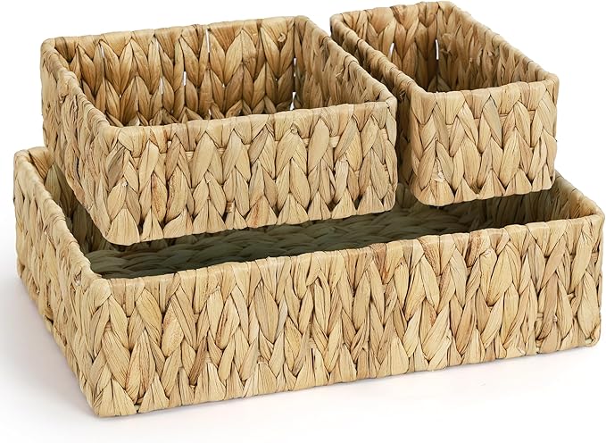Water Hyacinth Storage Basket Wicker Baskets for Organizing Bathroom Storage Baskets for Decor bathroom towel storage Tray Bread Basket for Kitchen -Natural