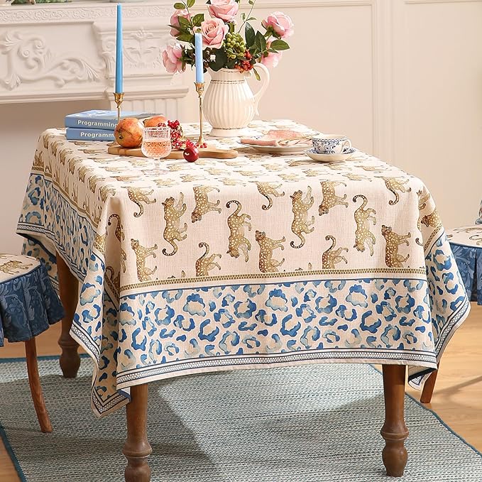 patdrea Designer Linen Long Rectangular Table Cloth,Vintage Leopard Animal Soft Breathable Tablecloth,Fall Dacorative Cover for Kitchen Dining,Christmas,Parties,Holiday,Thanksgiving,63"x94"-from