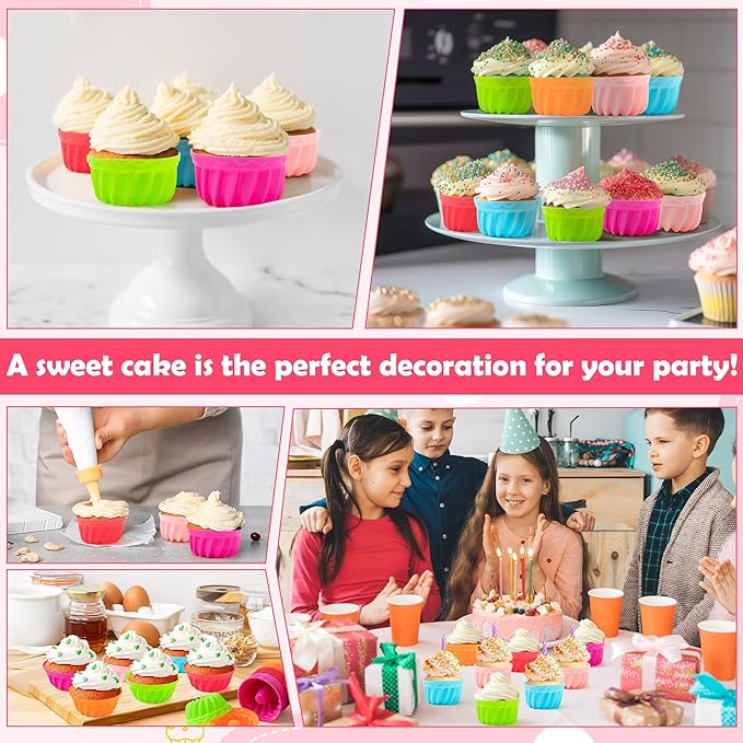 R HORSE 42Pcs Silicone Baking Molds Pumpkin Shapes Baking Cups Non-Stick Donut Wrapper Mold Muffin Liners Washable Reusable Wrappers Holders for Pan Oven Microwave Dishwasher