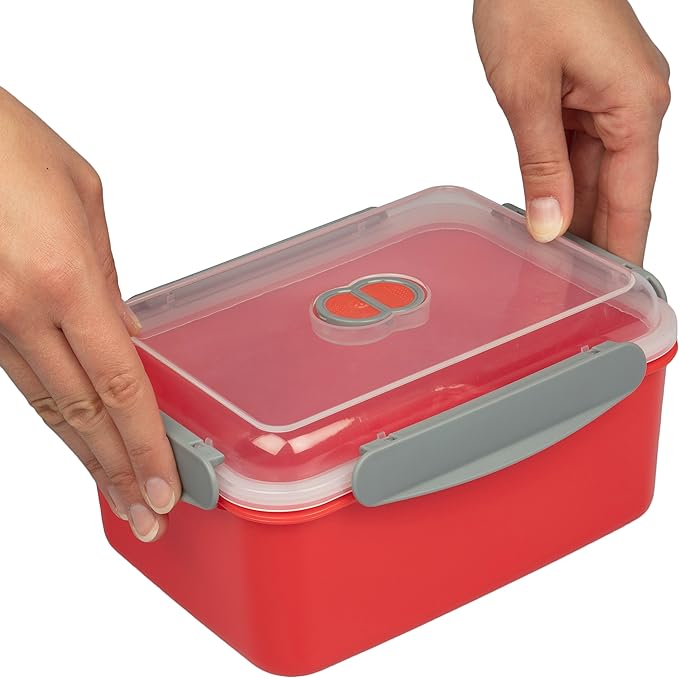 Microwave Food Storage Containers- Set of 3 Nesting Microwave Cookware Meal Prep Containers w Locking Steam Vent Lids- BPA Free, Fridge and Freezer Safe