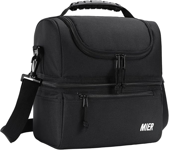 MIER Adult Lunch Box Insulated Lunch Bag Large Cooler Tote Bag for Men, Women, Double Deck Cooler(Black Large)