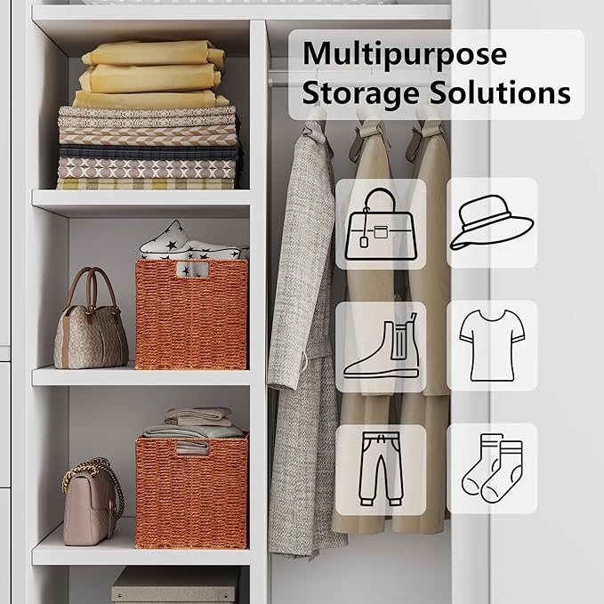 Vagusicc Wicker Storage Basket, Set of 2 Hand-Woven Paper Rope Wicker Basket, Foldable Cube Storage Bins, 9 inch Square Storage Baskets for Organizing Shelves & Decor, Orange (9″×9″×9″)