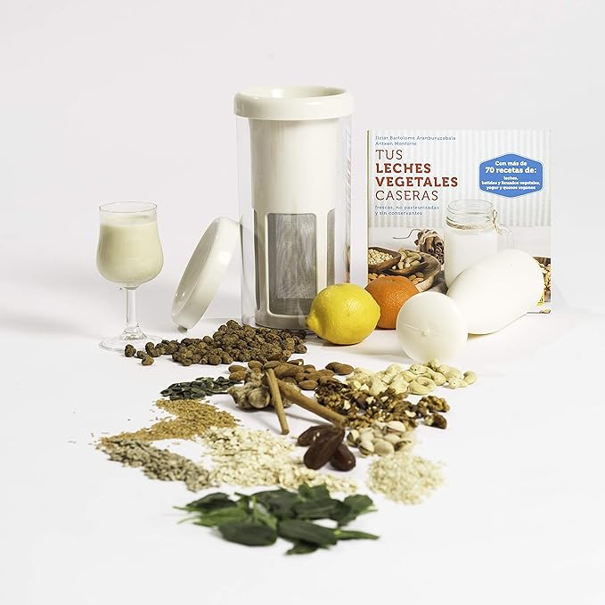 Vegan Milker by Chufamix, kitchen tool to make Plant Milks (soy, rice, oats & nut milk maker) or Coffee (from whole beans). Made in Europe. Recipe E-Book