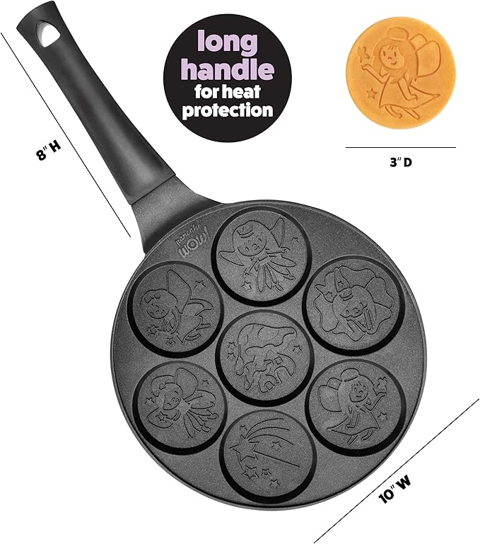 Fairy Friends Mini Pancake Pan - Make 7 Unique Flapjacks - Nonstick Griddle for Breakfast Princess Magic & Quick Easy Cleanup - Adorable and Bite Sized, Xmas Gift for Kids and Adults, Boys or Girls