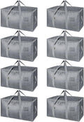 BALEINE 8-Pack Oversized Moving Bags with Reinforced Handles, Heavy-Duty Storage Tote for Clothes, Moving Supplies (Winter Grey, 8-Pack)