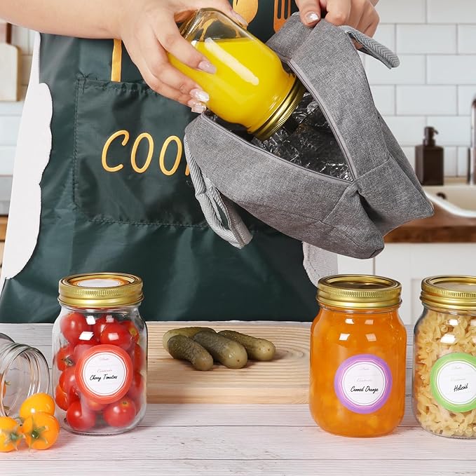 Glass Mason Jars with Gold Lids and Bands 16 oz - 15 Pack Regular Mouth Canning Jars for Food Storage, Pickling, Meal Prep, Overnight Oats, Dry Food & DIY Crafts - Includes 24 Stickers & Brush