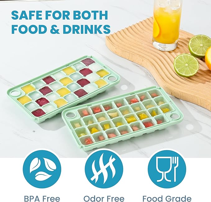 Yoove Ice Cube Tray with Lid and Bin | Press and Easy to Release Ice Cube Trays for Freezer | 2 Ice Tray, 60 refreshing Ice Cubes | Ice Molds for Fruits, Soda, Cocktails, Whiskey, Iced Coffee and Wine