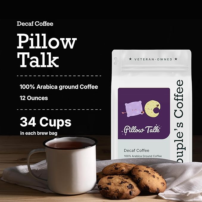 Couple’s Coffee Decaf Ground Coffee | Medium Roast Decaf Coffee | Gives Back to Military Families | Pillow Talk | Made with 100% Arabica Beans | 12oz