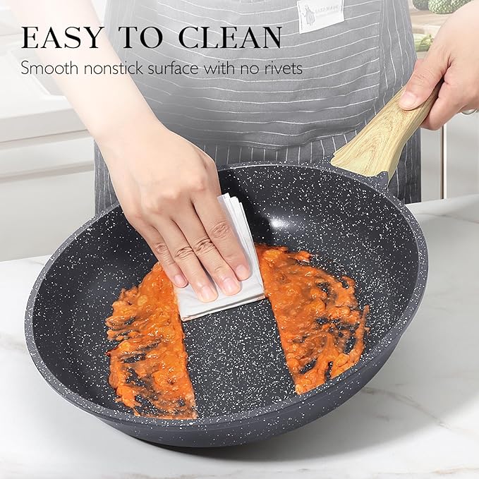 GiPP Non Stick Frying Pan Set - 8" 9.5" 11" Granite Nonstick Skillets, Non Toxic, Omelette Pan with Stay Cool Handle, Induction Compatible, PFAS/PTFE/PFOA Free, Grey