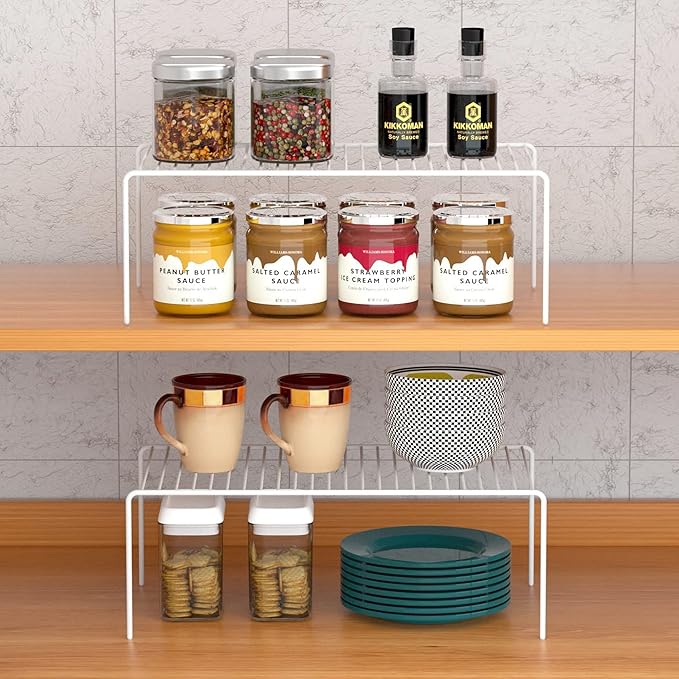iPEGTOP Kitchen Cabinet Storage Shelf Rack, Set of 2 Large (15.7 x 9.4 Inch) Rustproof Metal Wire Shelves Spice Shelf Rack Cupboard Organizer for Pantries Countertops Utensils Organization, White