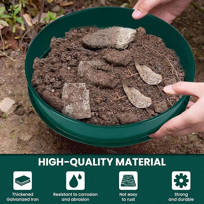 Soil Sifter, 3PCS Soil Sifter Set for Gardening, Stainless Steel Sifter（1/2", 1/4", and 1/8"）