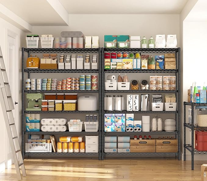 6 Tier Storage Shelves 75H Adjustable Metal Shelving Rack, 1200LBS Wire Shelving Rack for Storage Unit, Metal Shelves for Pantry Shelves, Garage, Kitchen, 75" Hx 36" Wx 18" D