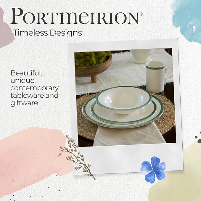 Portmeirion Potter's Brushstroke Dinner Plate (Set of 4) - 8" Earthenware Plates with Classic Brushstroke Rim - Microwave, Dishwasher, Freezer, Oven Safe - Ideal Modern Dinnerware Set (Green)