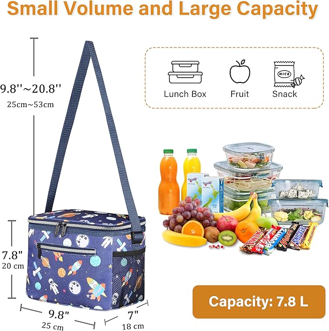 Tirrinia Insulated Lunch Box for Men/Women, Leakproof Lunch Bag for School Work, Large Lunch Tote Kids Boys Girls Student Back to School, Soft Cooler Office Picnic Beach Camping for Adults,Space
