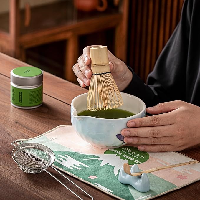 Clay&Fire Matcha Whisk Set，9 Pcs Ceramic Matcha Set, 15 OZ Matcha Bowl with Spout and Whisk，Matcha Kit for Friend, Ideal Gift for Matcha Lover（Butterfly）