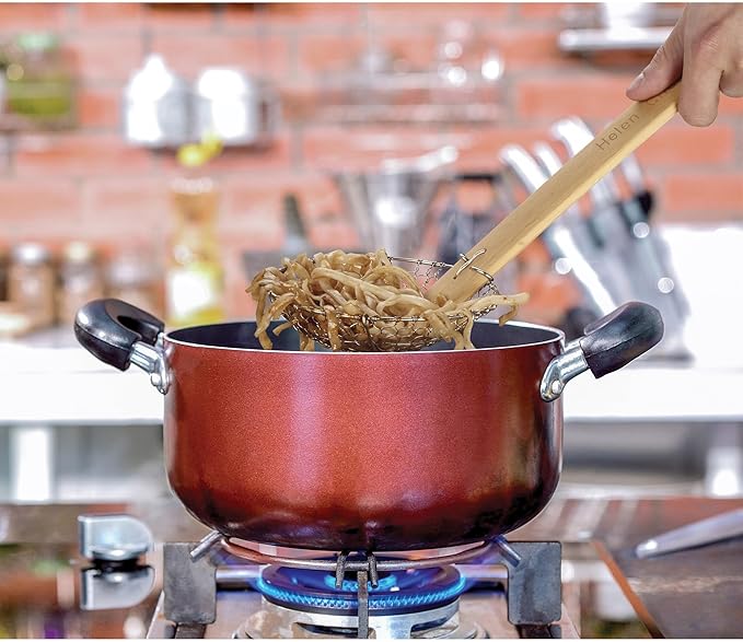 Helen’s Asian Kitchen Spider Strainer | 7-Inch Stainless Steel Wire Mesh Ladle with Sustainable Wood Handle for Large Batch Cooking and Frying