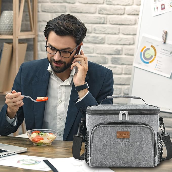 Lifewit Reusable Insulated Lunch Bag for Men, Lunch Box Women, Portable Cooler Freezable Soft Lunchbox Leakproof with Adjustable Shoulder Strap for Adult for Work Picnic or Travel, Grey 15L