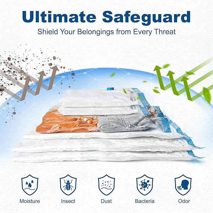 HOUSE DAY 10 Large Vacuum Seal Bags For Clothing Travel, 80% Space Saving Travel Vacuum Bags with Electric Pump, Vacuum Storage Bags For Clothes, Comforters, Bedding, Moving, Storage & Organization