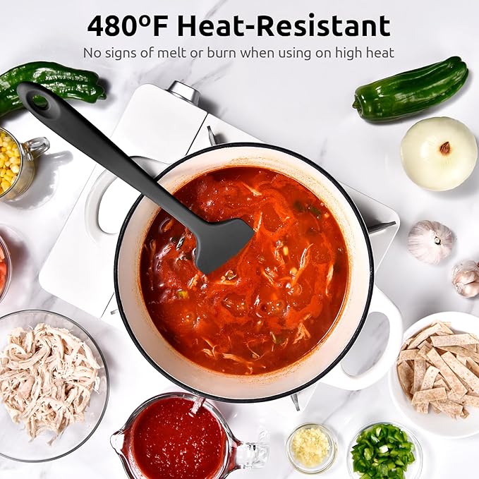 14in Extra Long Silicone Spatula: U-Taste 480ºF Heat Resistant Flexible Baking Mixer Scraper, Large Rubber Mixing Stirring Scraping Seamless Kitchen Turner Utensil for Nonstick Cookware (Black)