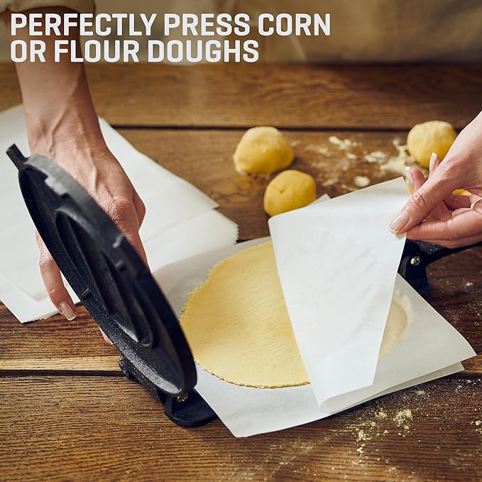 Uno Casa 10 Inch Cast Iron Tortilla Press & Comal Pan Bundle - Non-Stick, Heat-Resistant, Family Size, Gas Stovetop Compatible