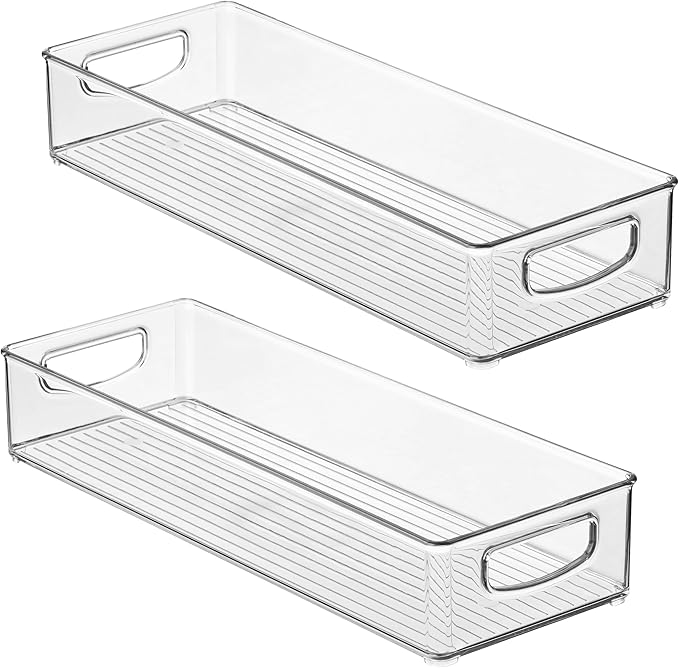 iDesign Slim Extra Long Clear Storage Bin, Narrow Stackable Organizer for Kitchen or Pantry, 2-Pack