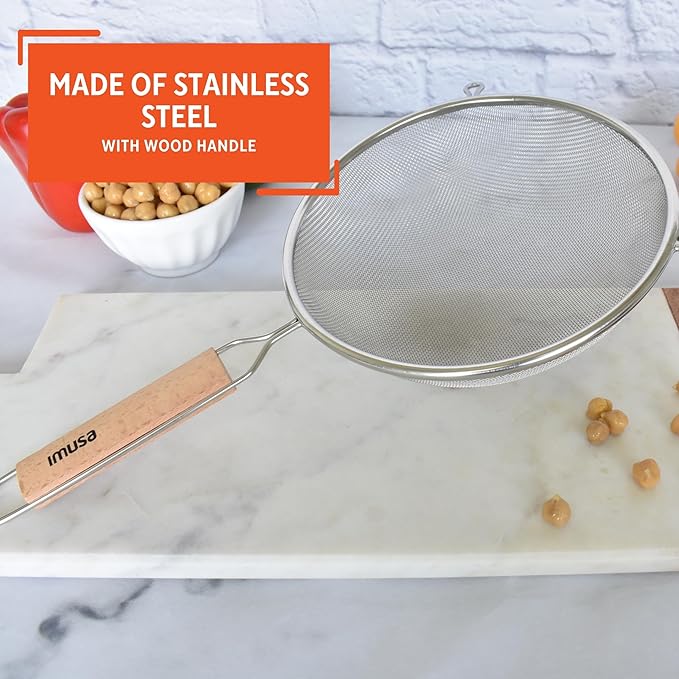 IMUSA USA Wood Stainless Steel Strainer Handle 8-Inch