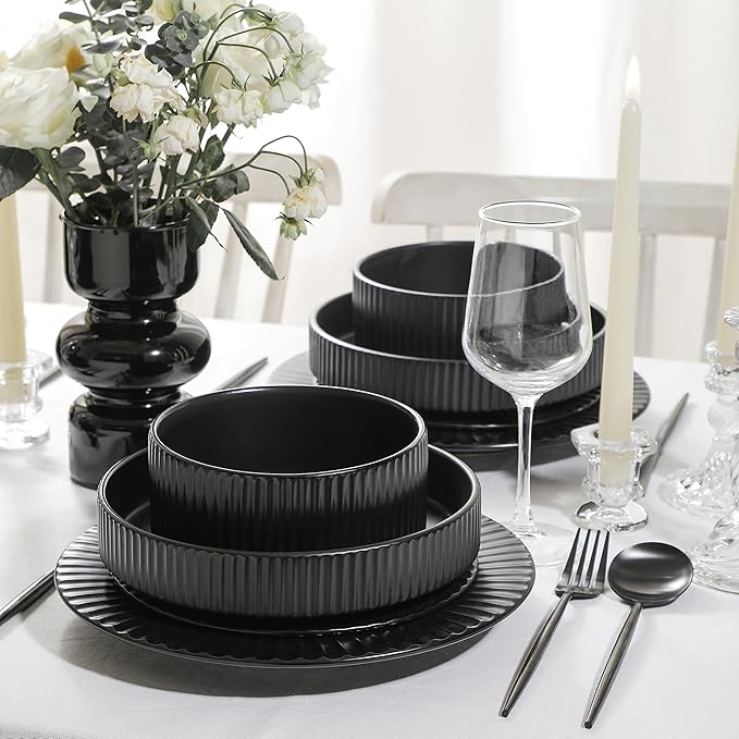 Christian Siriano Lusso 32-Piece Dinnerware Set Stoneware, Black