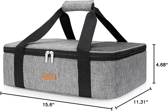 LUNCIA Insulated Casserole Carrier for Hot or Cold Food, Lasagna Lugger Tote for Potluck Parties/Picnic/Cookouts, Fits 9"x13" Baking Dish, Grey