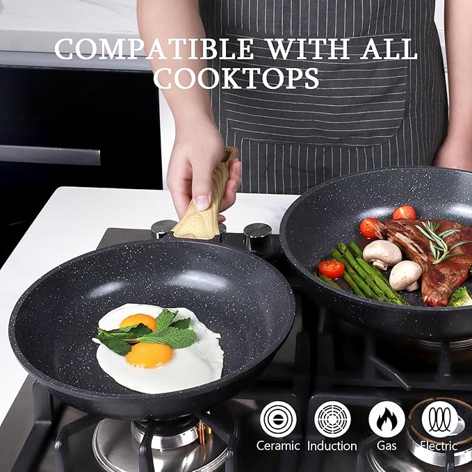 GiPP Ceramic Nonstick Frying Pan with Lid - 12 Inch Healthy Non-Toxic Non Stick Skillet Omelette Pans, Induction Compatible Chef Pan, PFAS & PFOA-Free, Dishwasher Safe, Stay Cool Handles